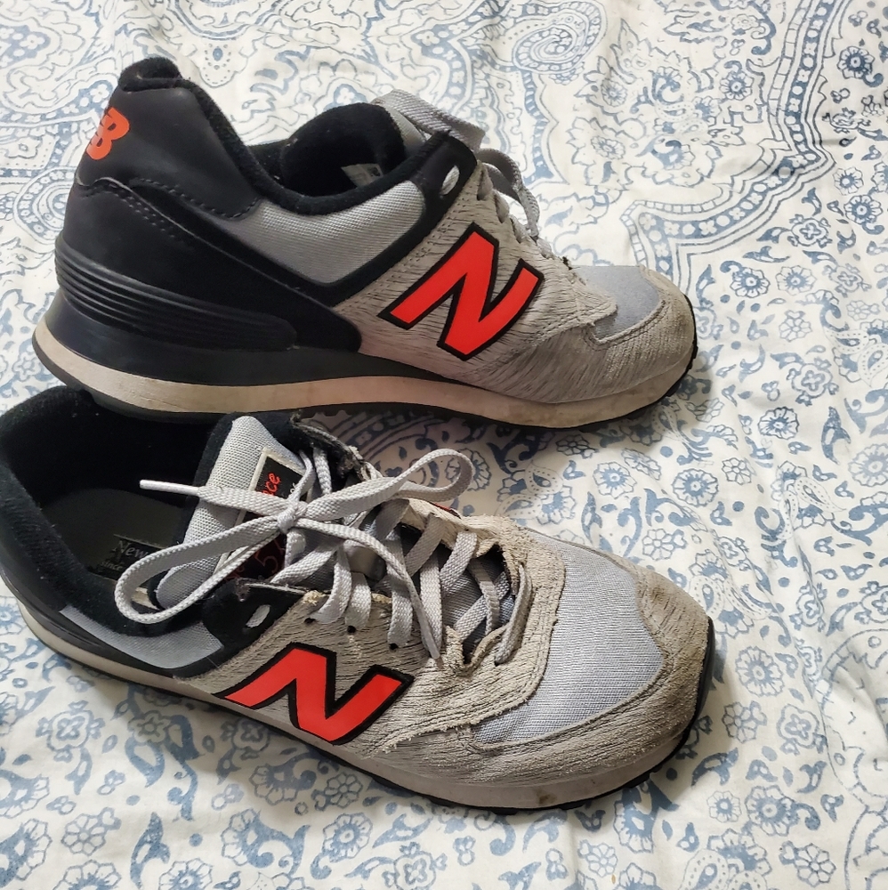 Grey and Orange New Balance Shoes